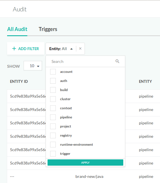 Filtering audit actions