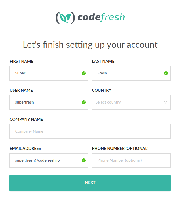 Codefresh account details