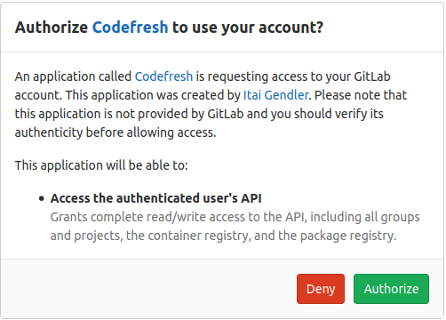 GitLab authorization page