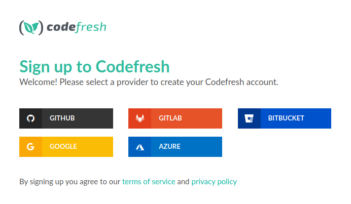 Codefresh sign-up page