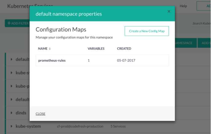 Create a new config map in namespace
