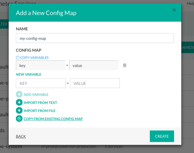 Define settings for new config map