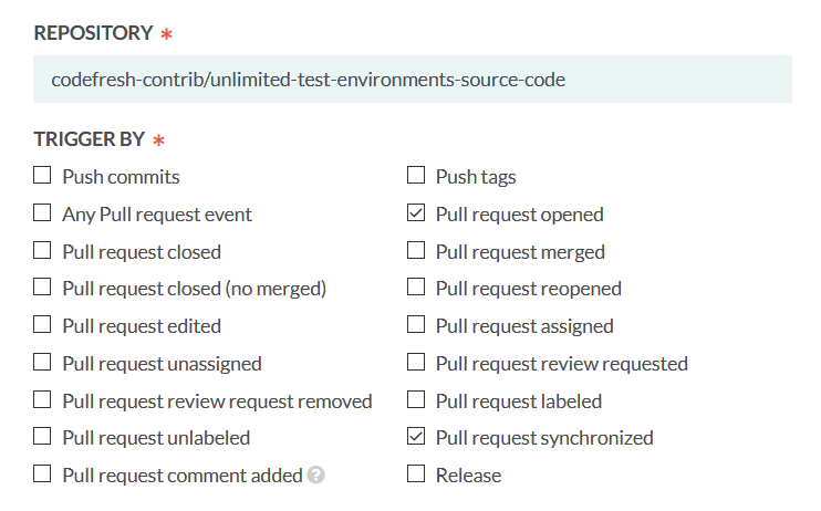 Git events for a Pull Request preview pipeline