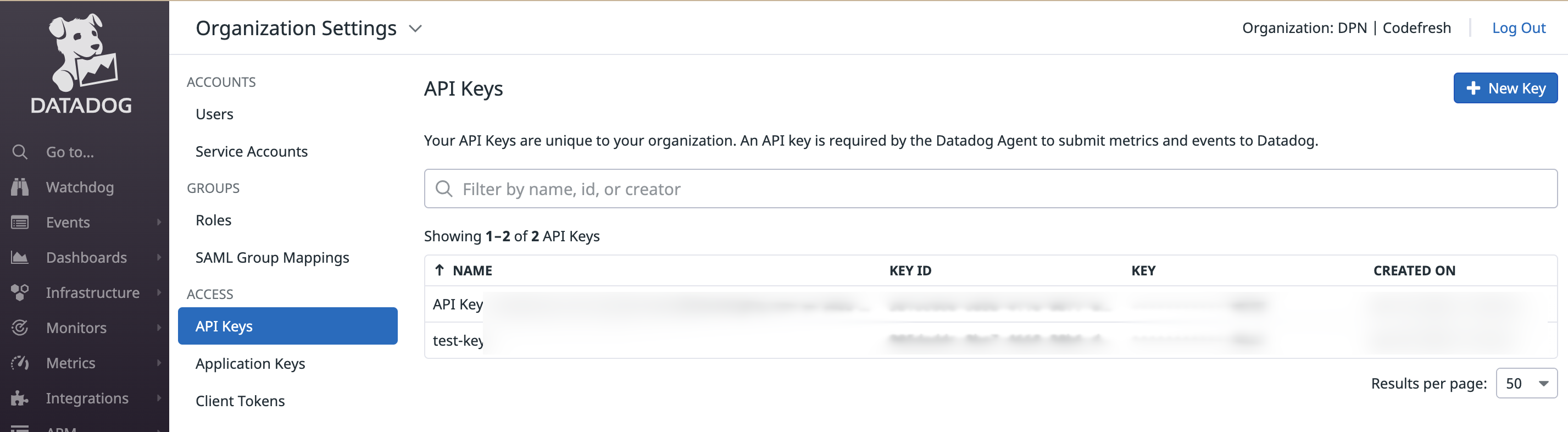 Getting an API Key from your Datadog account