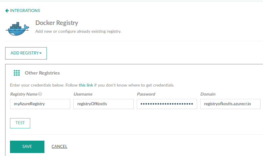 Adding the Azure Docker registry