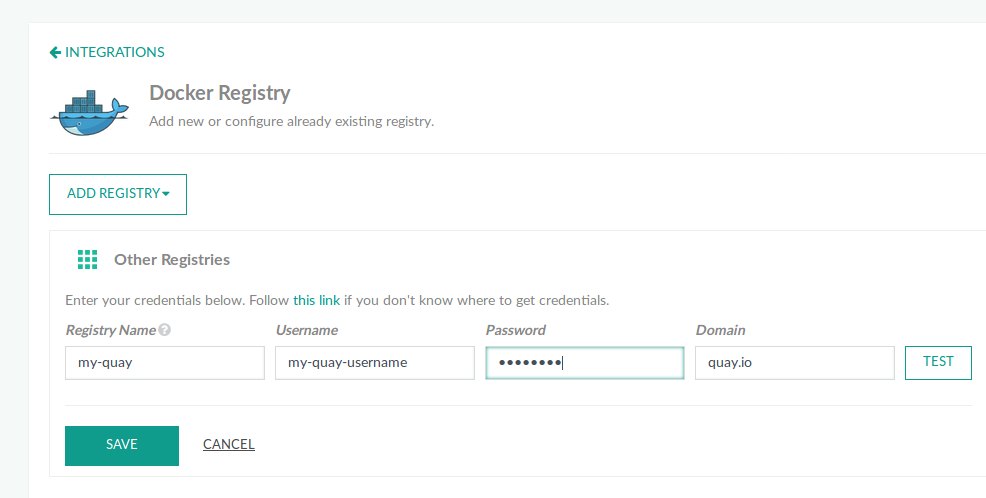 Quay Docker registry settings