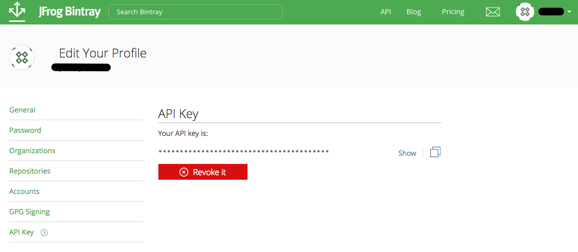 Bintray.io API key