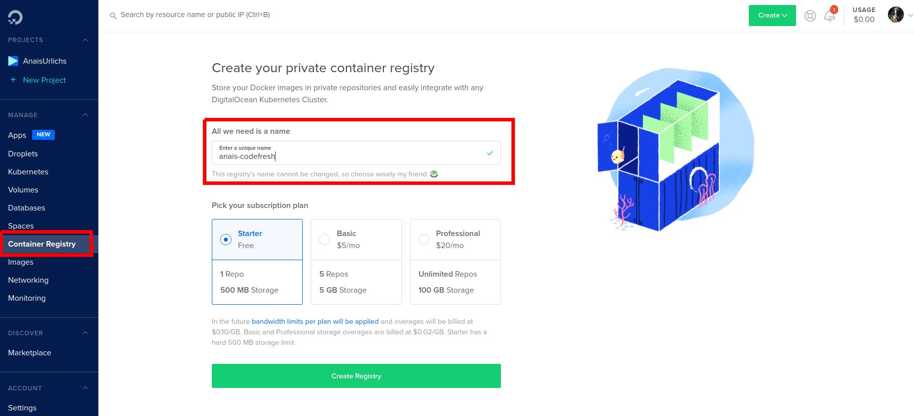 Create Container Registry in DigitalOcean