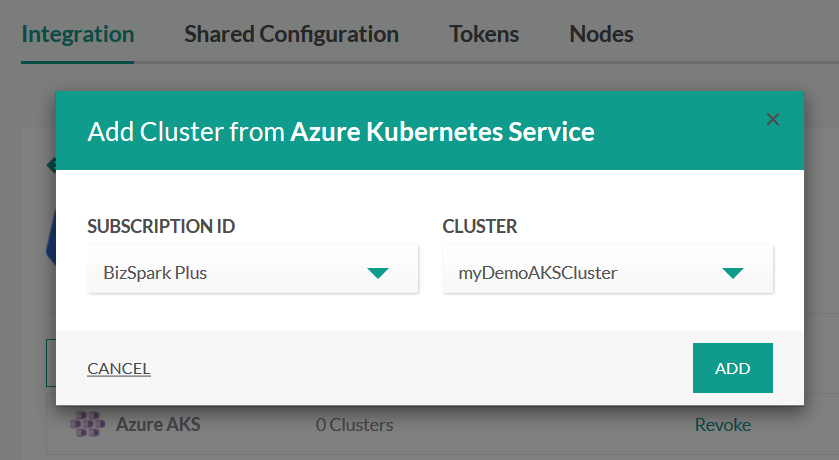 Selecting the Azure cluster