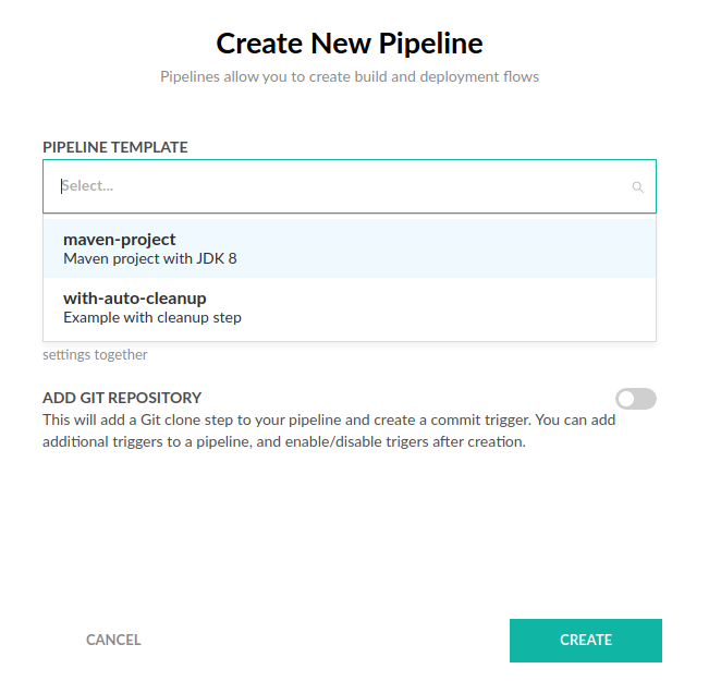 Create pipeline from a pipeline template