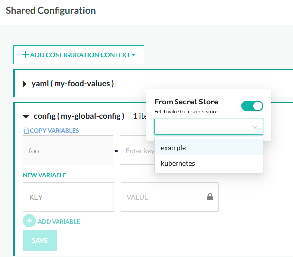 Using external secrets in shared configuration values