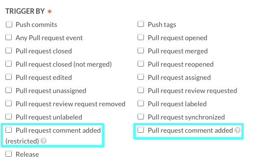 Trigger options for PR comments