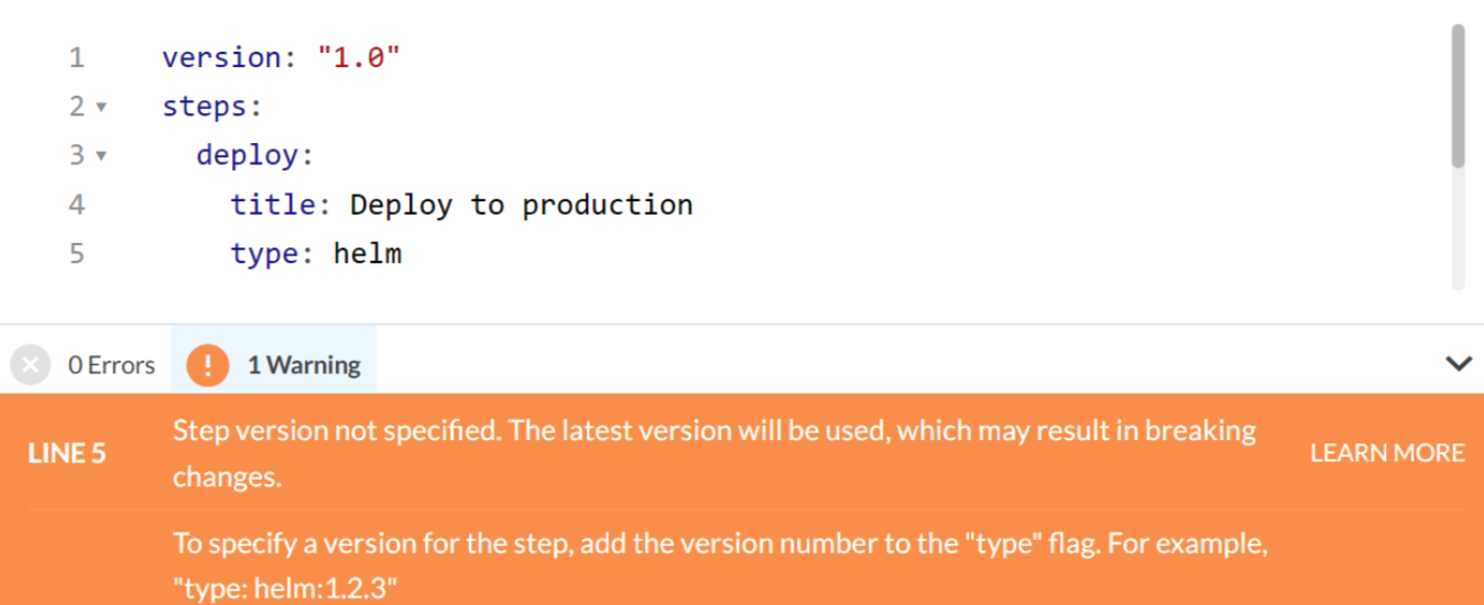 Warning for typed steps without explicit versions