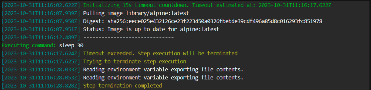 Step termination due to timeout in logs