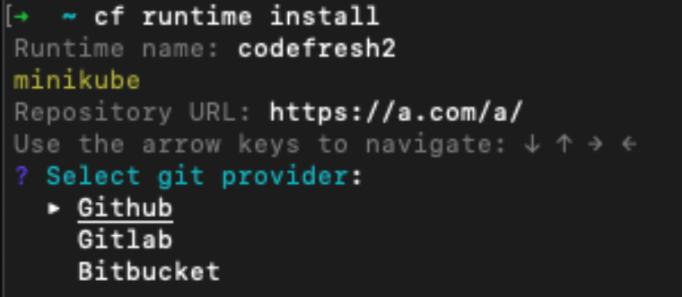 Git provider selection CLI Wizard