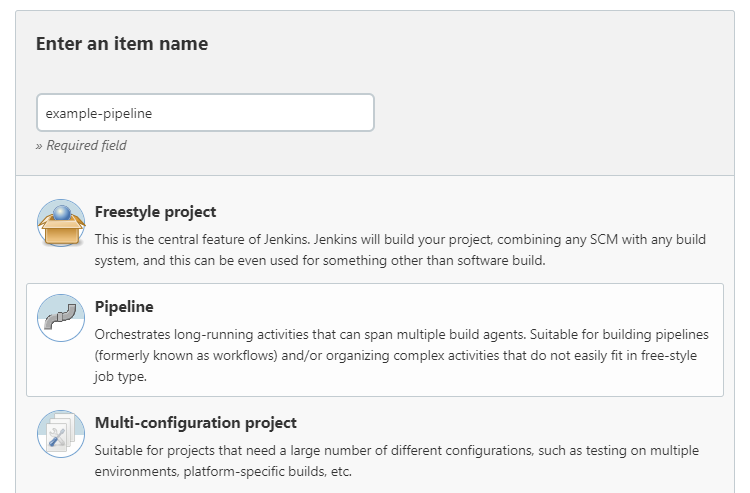 Jenkins pipeline configuration page