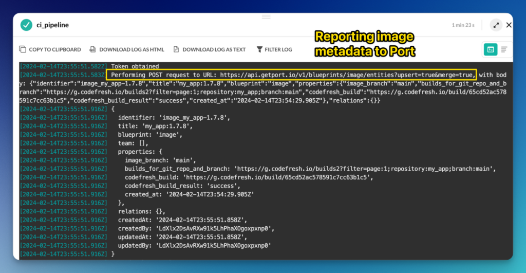 Reporting image metadata to Port
