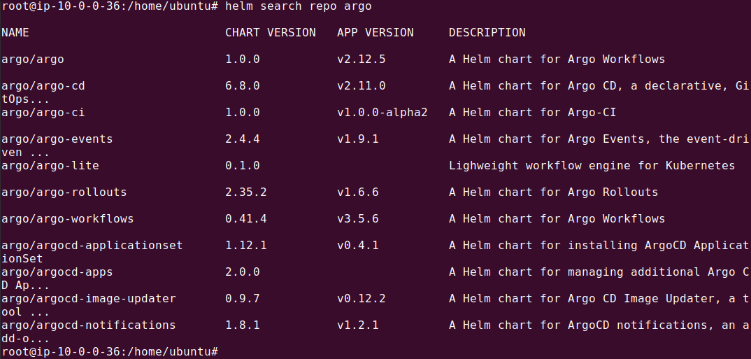 A command line editor adding the helm search repo argo command