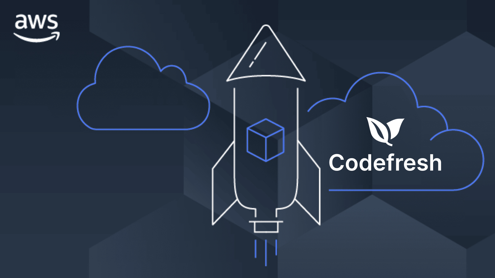 AWS and Codefresh logo with a rocket in between