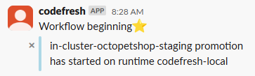 Slack notification showing the workflow successfully beginning.